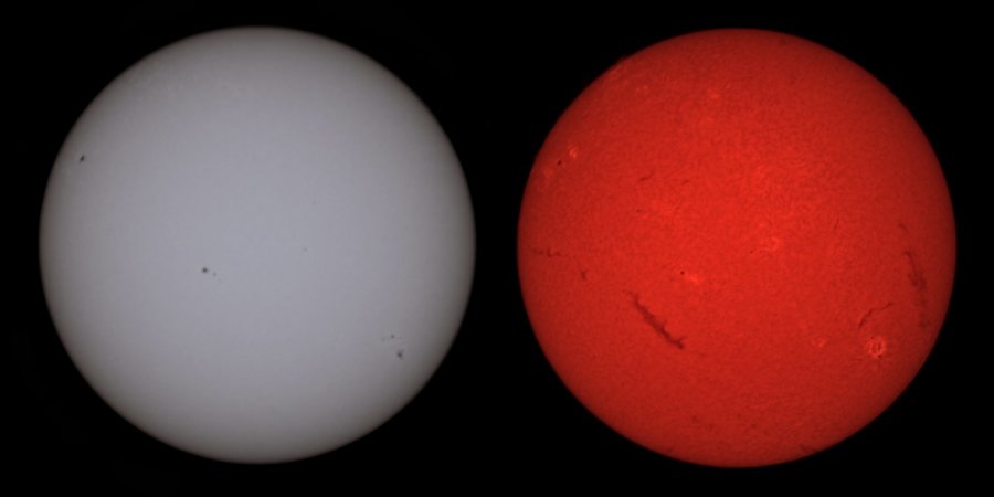 White light and Hydrogen Alpha images of the Sun