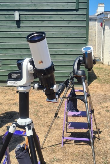 Lunt Hydrogen Alpha telescope with Maksutov white-light solar filtered telescope