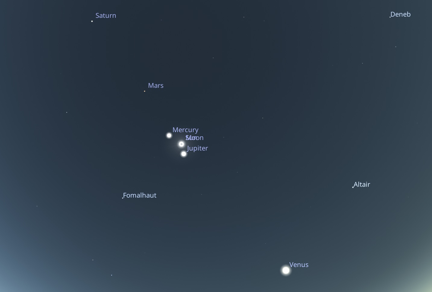 Stellarium simulation of totality and showing planet locations